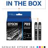imageEPSON 702 DURABrite Ultra Ink Standard Capacity Black Dual Cartridge Pack T702120D2 Works with WorkForce Pro WF3720 WF3730 WF3733