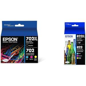 imageEPSON 702 DURABrite Ultra Ink High Capacity Cyan Cartridge T702XL220S Works with WorkForce Pro WF3720 WF3730 WF3733Black and color combo pack