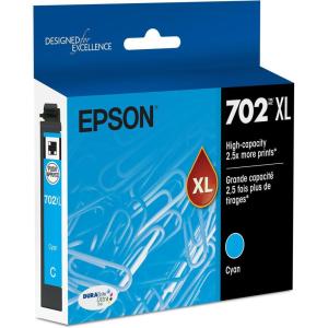 imageEPSON 702 DURABrite Ultra Ink High Capacity Cyan Cartridge T702XL220S Works with WorkForce Pro WF3720 WF3730 WF3733Cyan