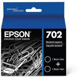 imageEPSON 702 DURABrite Ultra Ink Standard Capacity Black Dual Cartridge Pack T702120D2 Works with WorkForce Pro WF3720 WF3730 WF3733