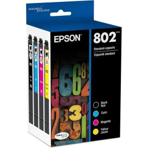 imageEPSON 802 DURABrite Ultra Ink Standard Capacity Black ampamp Color Cartridge Combo Pack T802120BCS Works with WorkForce Pro WF4720 WF4730 WF4734 WF4740