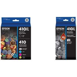 imageEpson 410XL Black ampamp Standard Photo Black and CMY Color Ink Cartridges Combo 5 Pack T410XLBCS ampamp 410XL Photo Black Ink Cartridge High Capacity T410XL1204 Color Ink  410XL Black Ink