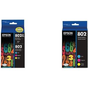 imageEpson T802XLBCS DURABrite Ultra Black High Capacity and Color Combo Pack Standard Capacity Cartridge Ink ampamp T802520 DURABrite Ultra Color Combo Pack Standard Capacity Cartridge InkBlack and color combo pack