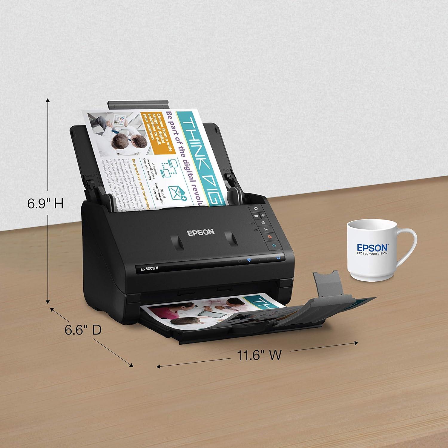 imageEpson Workforce ES500W II Wireless Color Duplex Desktop Document Scanner for PC and Mac with Auto Document Feeder ADF and Scan from Smartphone or TabletES500W II  Renewed