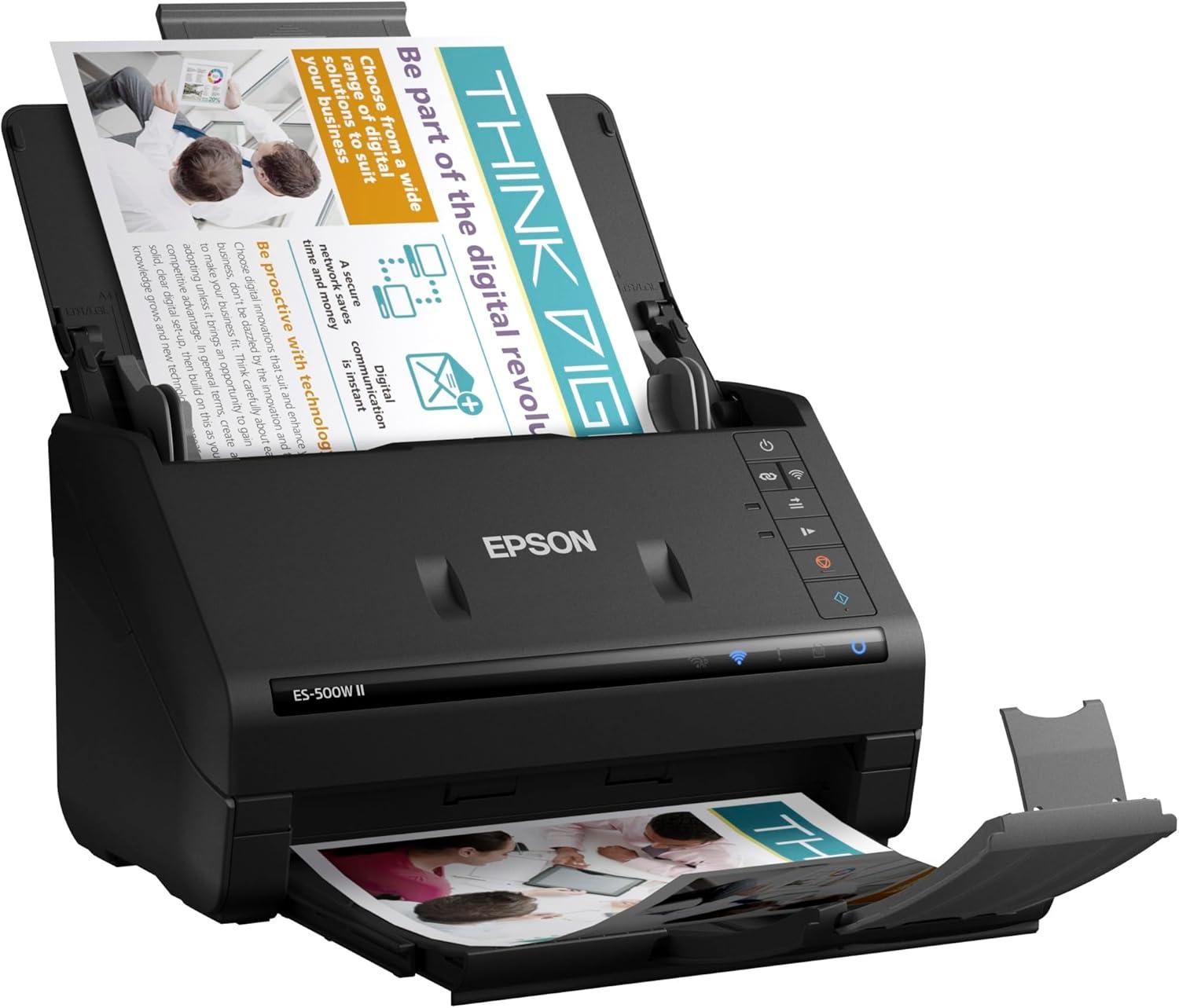 imageEpson Workforce ES500W II Wireless Color Duplex Desktop Document Scanner for PC and Mac with Auto Document Feeder ADF and Scan from Smartphone or TabletES500W II  New