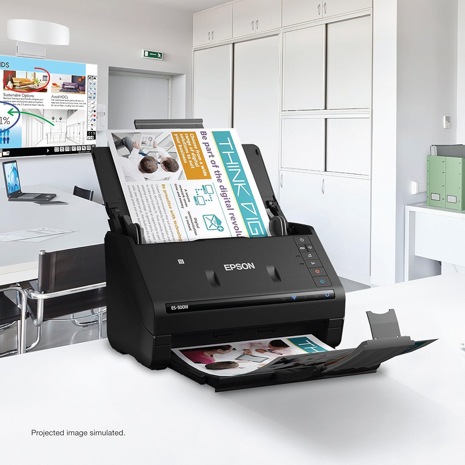 imageEpson Workforce ES500W II Wireless Color Duplex Desktop Document Scanner for PC and Mac with Auto Document Feeder ADF and Scan from Smartphone or TabletES500W  New