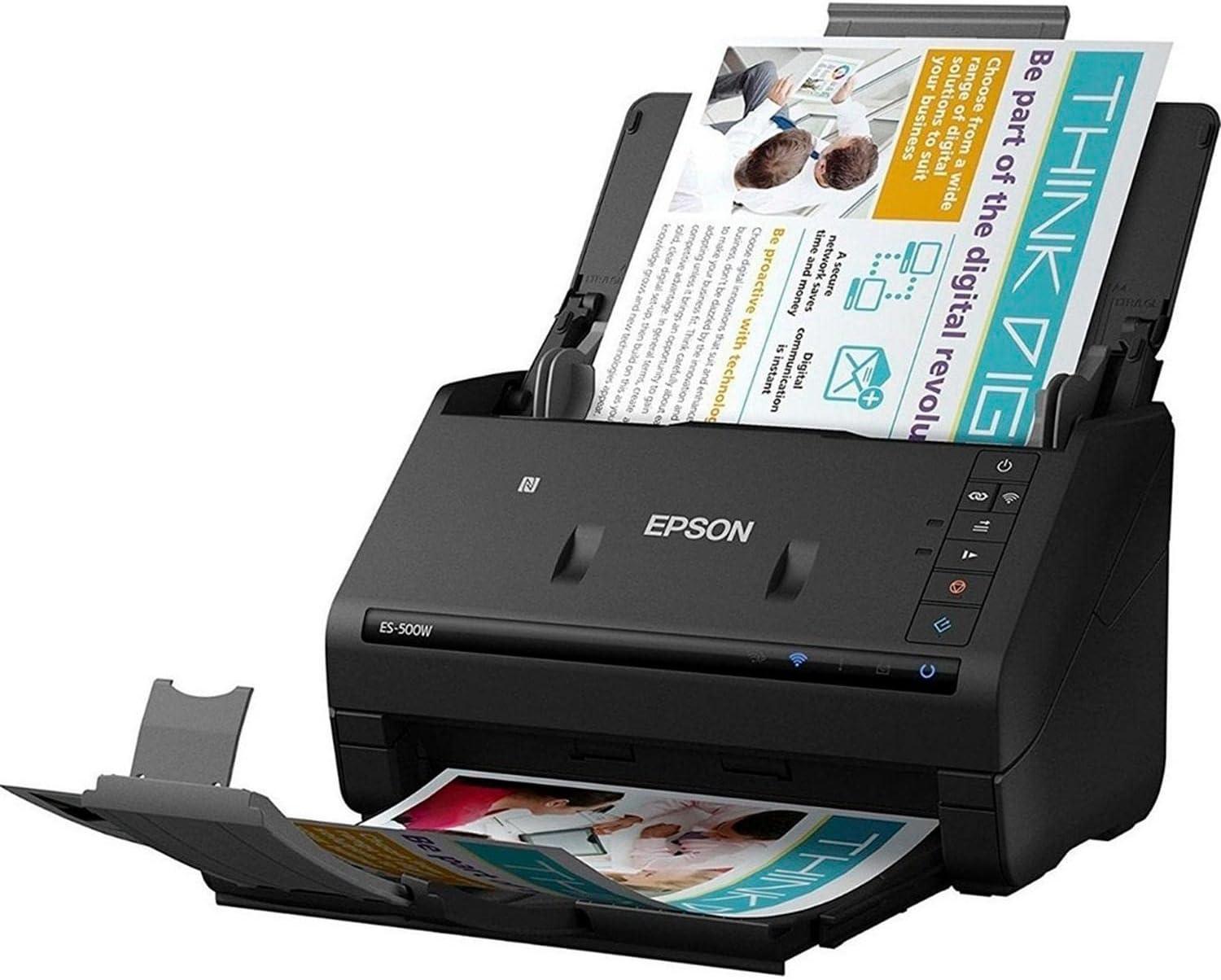 imageEpson Workforce ES500W II Wireless Color Duplex Desktop Document Scanner for PC and Mac with Auto Document Feeder ADF and Scan from Smartphone or TabletES500W  New