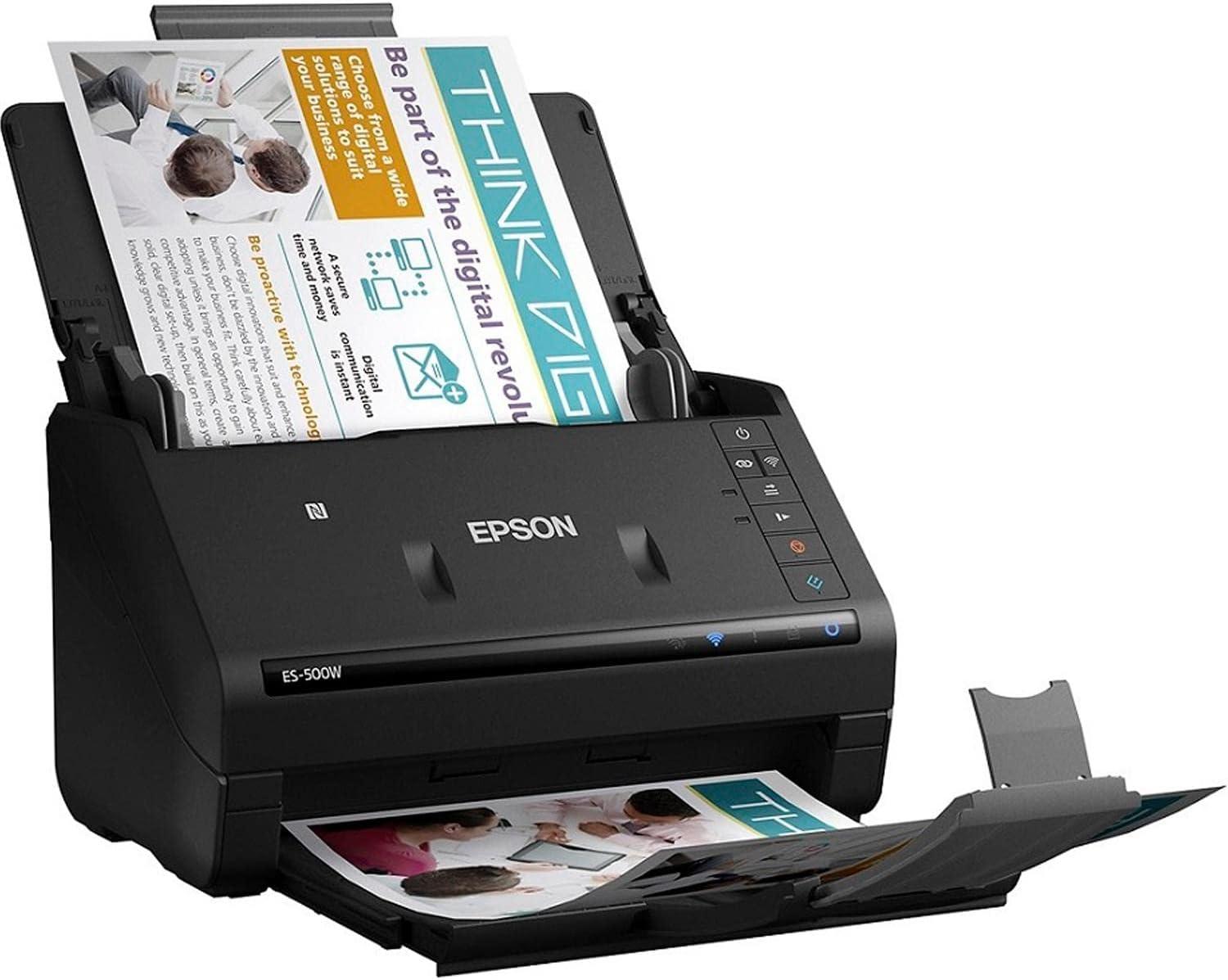 imageEpson Workforce ES500W II Wireless Color Duplex Desktop Document Scanner for PC and Mac with Auto Document Feeder ADF and Scan from Smartphone or TabletES500W  New