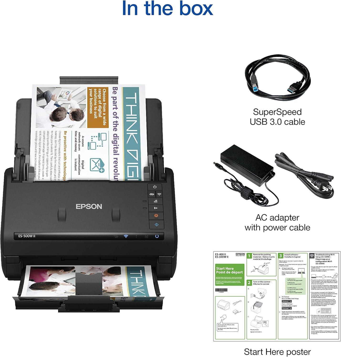imageEpson Workforce ES500W II Wireless Color Duplex Desktop Document Scanner for PC and Mac with Auto Document Feeder ADF and Scan from Smartphone or TabletES500W II  Renewed