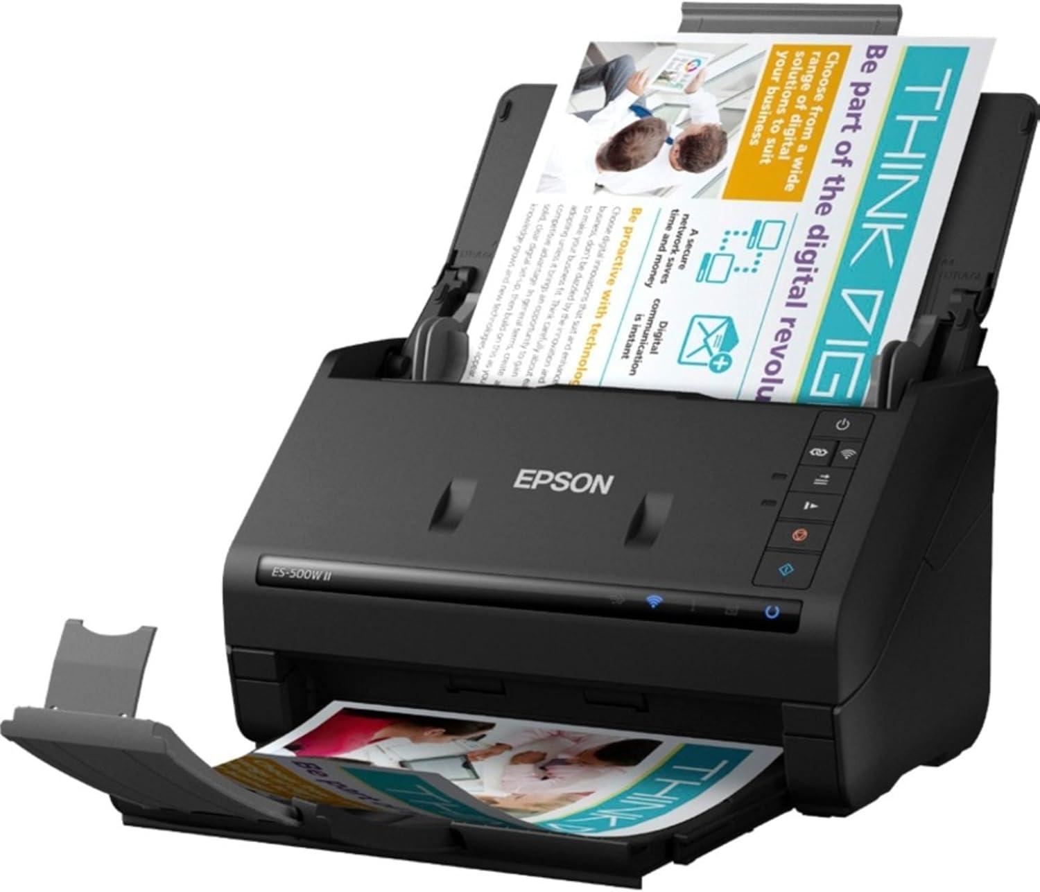 imageEpson Workforce ES500W II Wireless Color Duplex Desktop Document Scanner for PC and Mac with Auto Document Feeder ADF and Scan from Smartphone or TabletES500W II  New