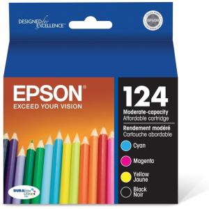 imageEPSON 124 DURABrite Ultra Ink Standard Capacity Black Cartridge T124120S Works with Stylus NX125 NX127 NX130 NX230 NX330 NX420 NX430 WorkForce WF320 WF323 WF325 WF435Ultra Black and Color Combo Pack