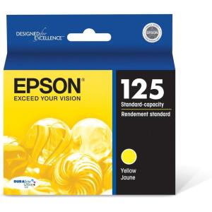 imageEPSON 125 DURABrite Ultra Ink Standard Capacity Yellow Cartridge T125420 Works with Stylus NX125 NX127 NX130 NX230 NX420 NX530 NX625 WorkForce WF320 WF323 WF325 WF5201 Count Pack of 1