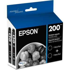 imageEPSON 200 DURABrite Ultra Ink Standard Capacity Black Dual Cartridge Pack T200120D2 Works with WorkForce WF2520 WF2530 WF2540 Expression XP200 XP300 XP310 XP400 XP410Black Dual Pack