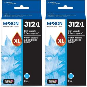 imageEPSON 312 Claria Photo HD Ink High Capacity Cyan Cartridge T312XL220S Works with Expression Photo XP8500 XP8600 XP8700 XP150001 Count Pack of 2