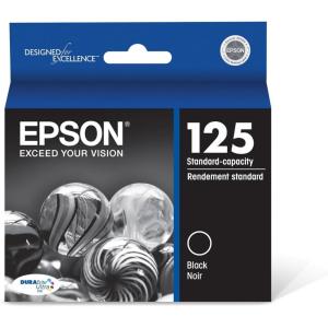 imageEpson 125 DURABrite Ultra Ink Standard Capacity Black Cartridge T125120S Works with Stylus NX125 NX127 NX130 NX230 NX420 NX530 NX625 Workforce WF320 WF323 WF325 WF520
