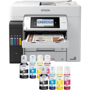 imageEpson EcoTank Pro ET5880 Wireless Color AllinOne Supertank Printer with Scanner Copier Fax Ethernet and PCLPostscript WhiteET5800