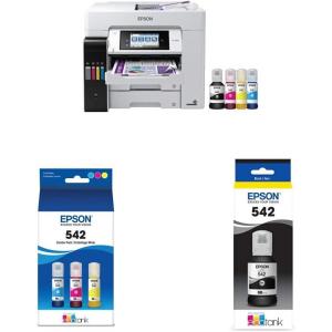 imageEpson EcoTank Pro ET5880 Wireless Color AllinOne Supertank Printer with Scanner Copier Fax Ethernet and PCLPostscript WhiteET5850  T542 Ink  EPSON T542