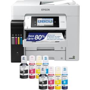 imageEpson EcoTank Pro ET5880 Wireless Color AllinOne Supertank Printer with Scanner Copier Fax Ethernet and PCLPostscript WhiteET5850