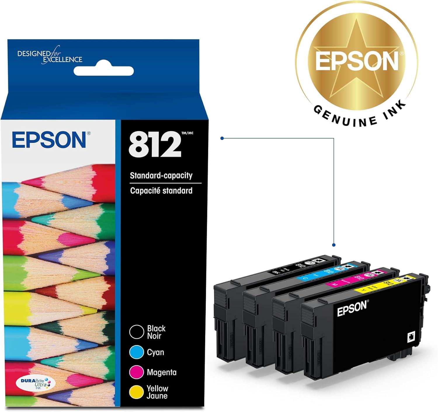 imageEPSON 812 DURABrite Ultra Ink Standard Capacity Black ampamp Color Cartridge Combo Pack T812120BCS Works with WorkForce Pro WF7310 WF7820 WF7840 WorkForce ECC7000Ink
