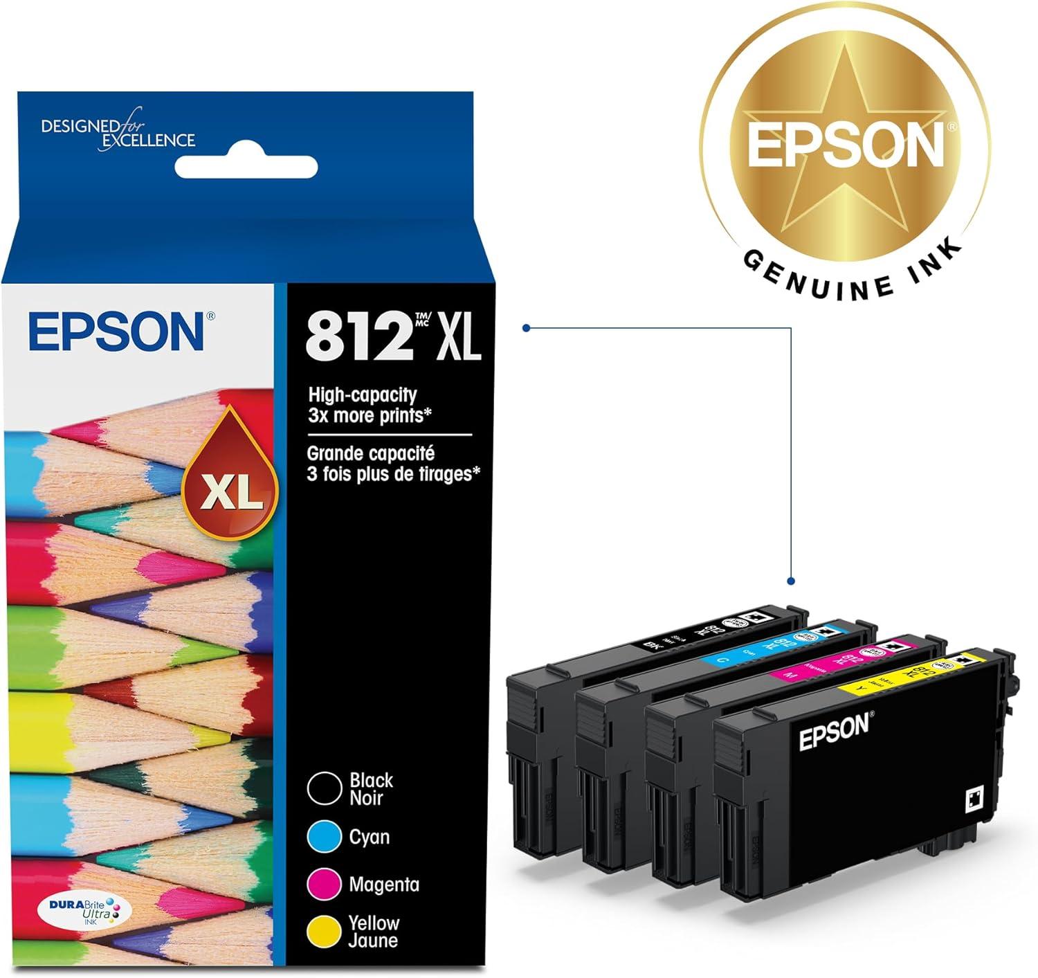 imageEpson 812 DURABrite Ultra Ink High Capacity Black ampamp Color Cartridge Combo Pack T812XLXCS Works with Workforce Pro WF7310 WF7820 WF7840 Workforce ECC7000Ink Cartridges