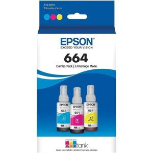 imageEPSON 664 EcoTank Ink Ultrahigh Capacity Bottle Three Color CMY Combo Pack T664520S Works with EcoTank ET2500 ET2550 ET4500 ET4550 ET2600 ET2650 ET3600 ET16500Ink