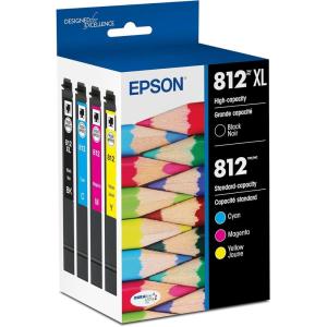 imageEPSON 812 DURABrite Ultra Ink High Capacity Black ampamp Standard Color Cartridge Combo Pack T812XLBCS Works with WorkForce Pro WF7310 WF7820 WF7840 WorkForce ECC7000Ink
