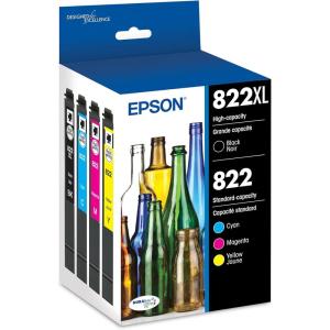 imageEPSON 822 DURABrite Ultra Ink High Capacity Black ampamp Standard Color Cartridge Combo Pack T822XLBCS Works with WorkForce Pro WF3820 WF3823 WF4820 WF4830 WF4833 WF4834Ink