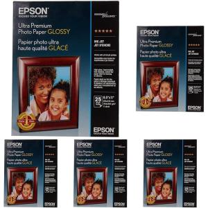 imageEpson Ultra Premium Photo Paper Glossy Letter 85 x 11 25 Sheets S042182 White25 Count Pack of 5