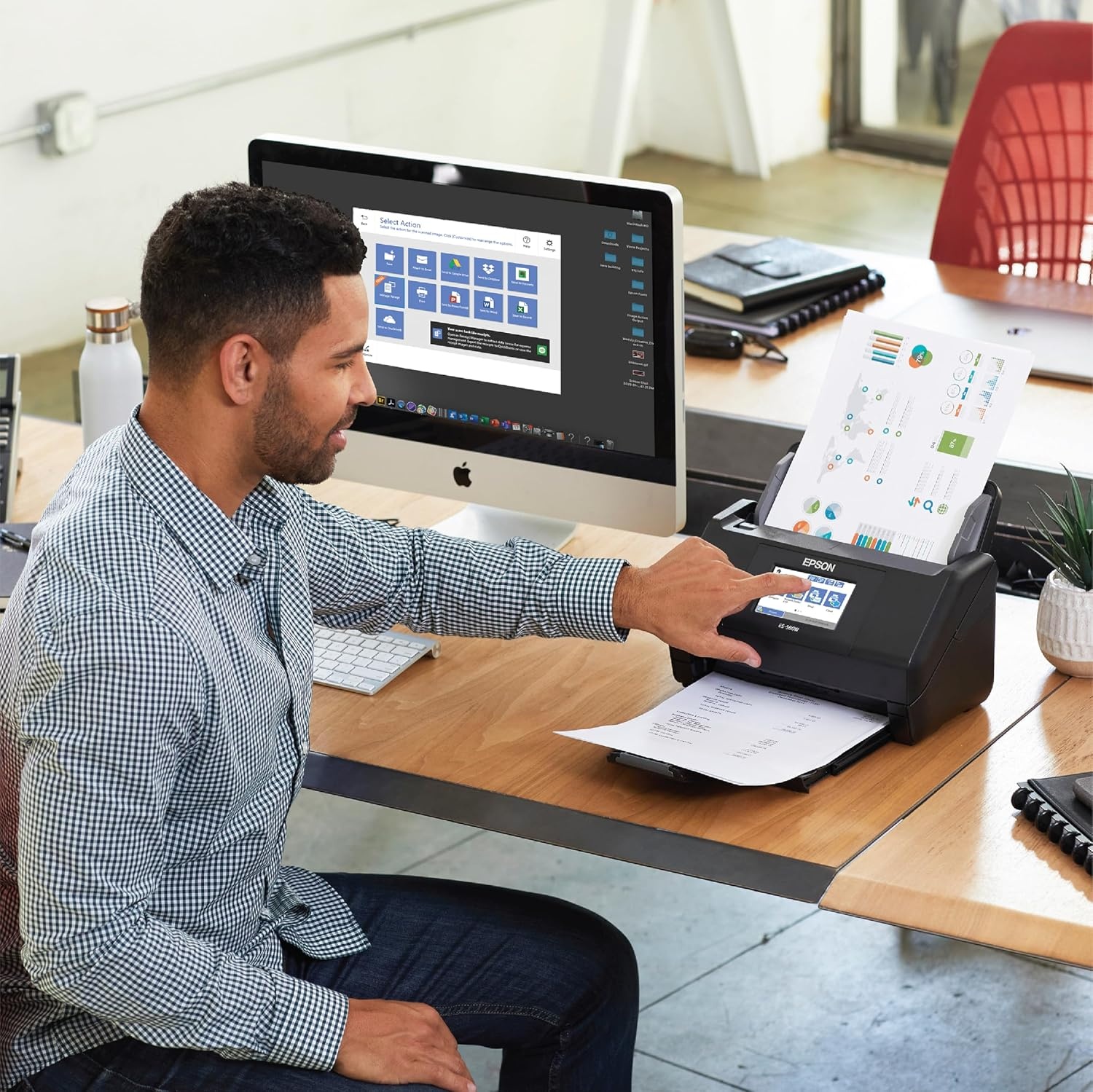 image:imageEpson Workforce ES590W Wireless amp USB HighSpeed AI amp Cloud Ready Desktop Color Duplex Document Scanner for Mac amp PC up to 45 ppm Large 43 Color Touchscreen 100Page Auto Document FeederES580W