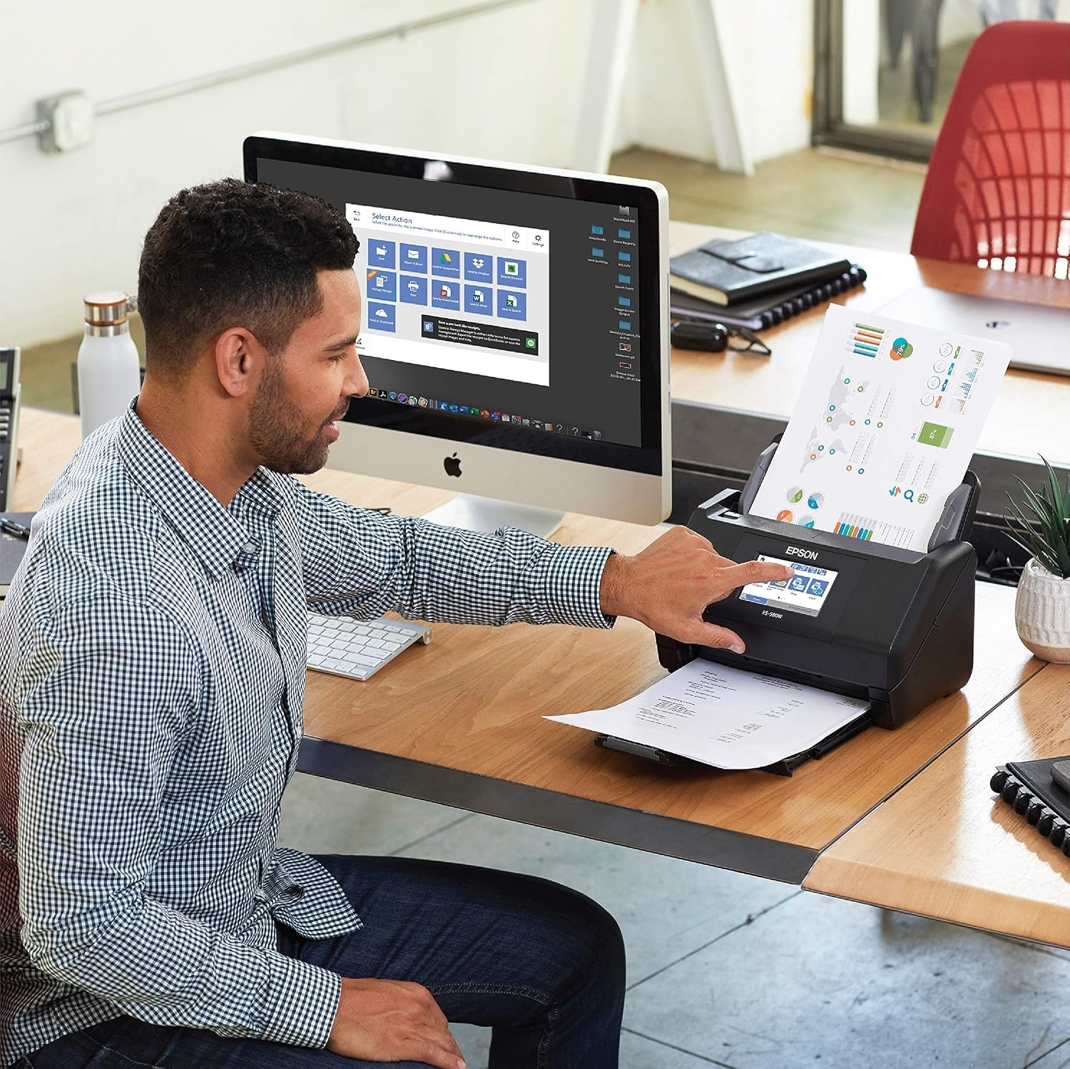 image:imageEpson Workforce ES590W Wireless amp USB HighSpeed AI amp Cloud Ready Desktop Color Duplex Document Scanner for Mac amp PC up to 45 ppm Large 43 Color Touchscreen 100Page Auto Document FeederES580W
