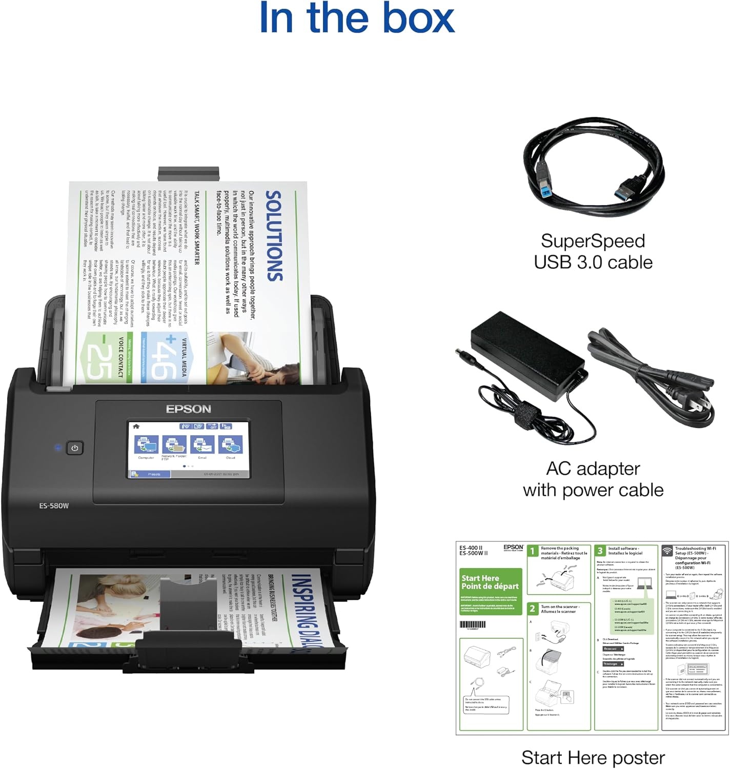 image:imageEpson Workforce ES590W Wireless amp USB HighSpeed AI amp Cloud Ready Desktop Color Duplex Document Scanner for Mac amp PC up to 45 ppm Large 43 Color Touchscreen 100Page Auto Document FeederES580W