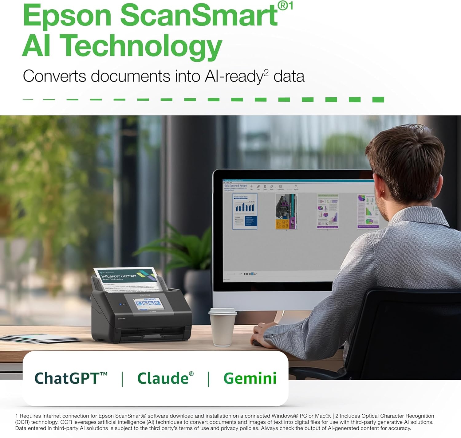 image:imageEpson Workforce ES590W Wireless amp USB HighSpeed AI amp Cloud Ready Desktop Color Duplex Document Scanner for Mac amp PC up to 45 ppm Large 43 Color Touchscreen 100Page Auto Document FeederES590W
