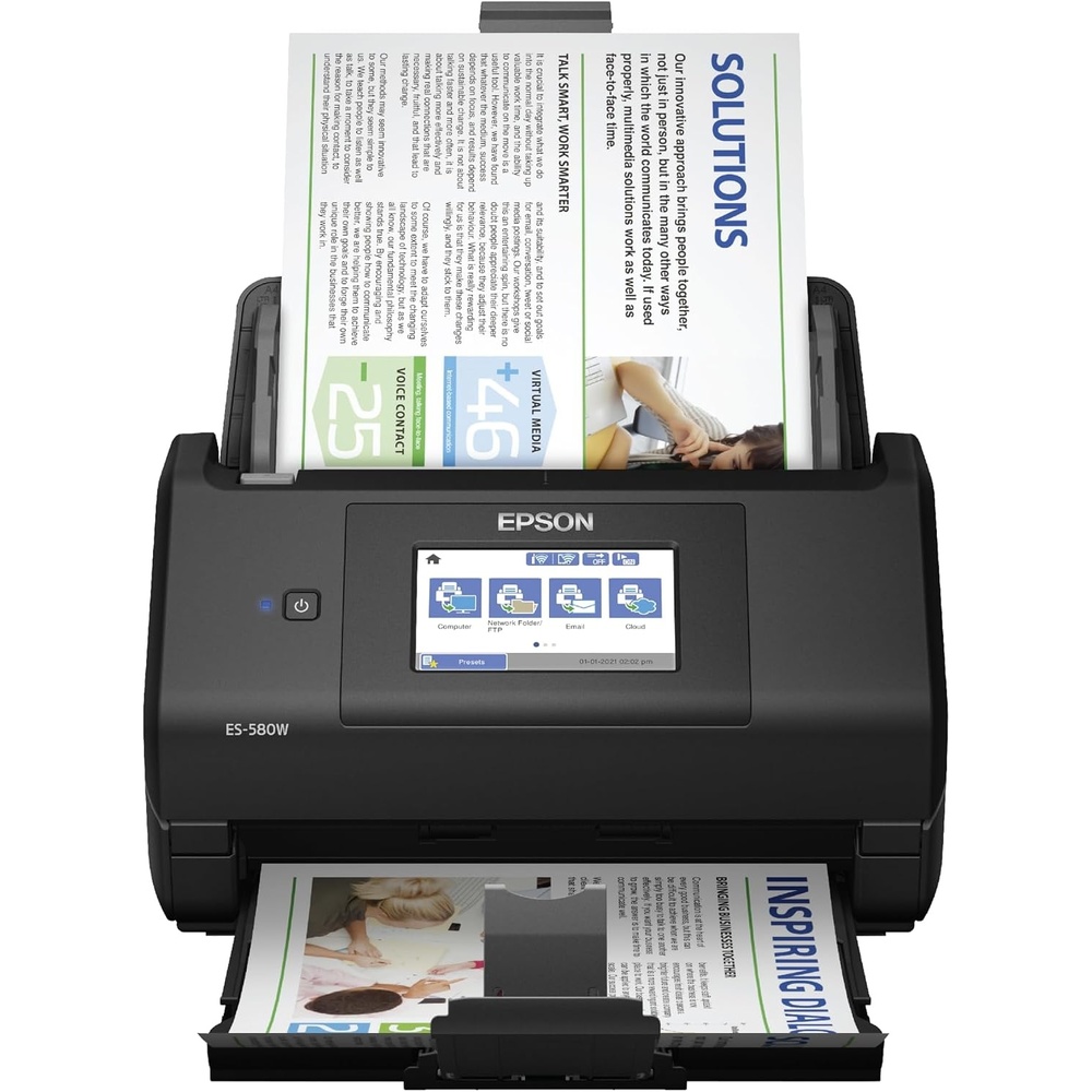 image:imageEpson Workforce ES590W Wireless amp USB HighSpeed AI amp Cloud Ready Desktop Color Duplex Document Scanner for Mac amp PC up to 45 ppm Large 43 Color Touchscreen 100Page Auto Document FeederES580W